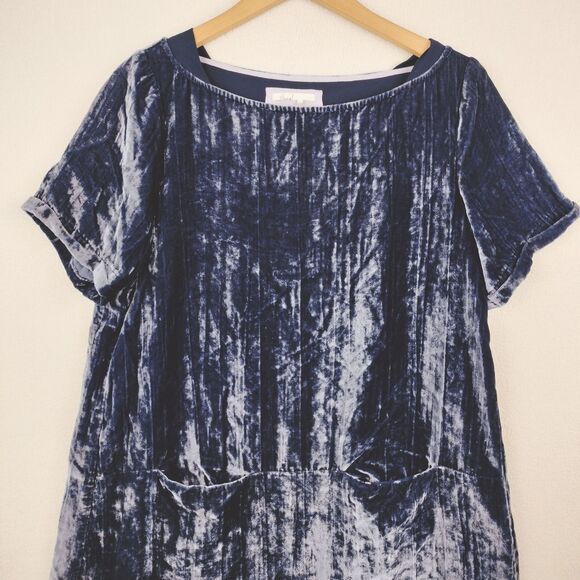 Floreat Anthropologie Dress Medium Blue Crushed Velvet Whimsigoth Dark Romance - Picture 2 of 15